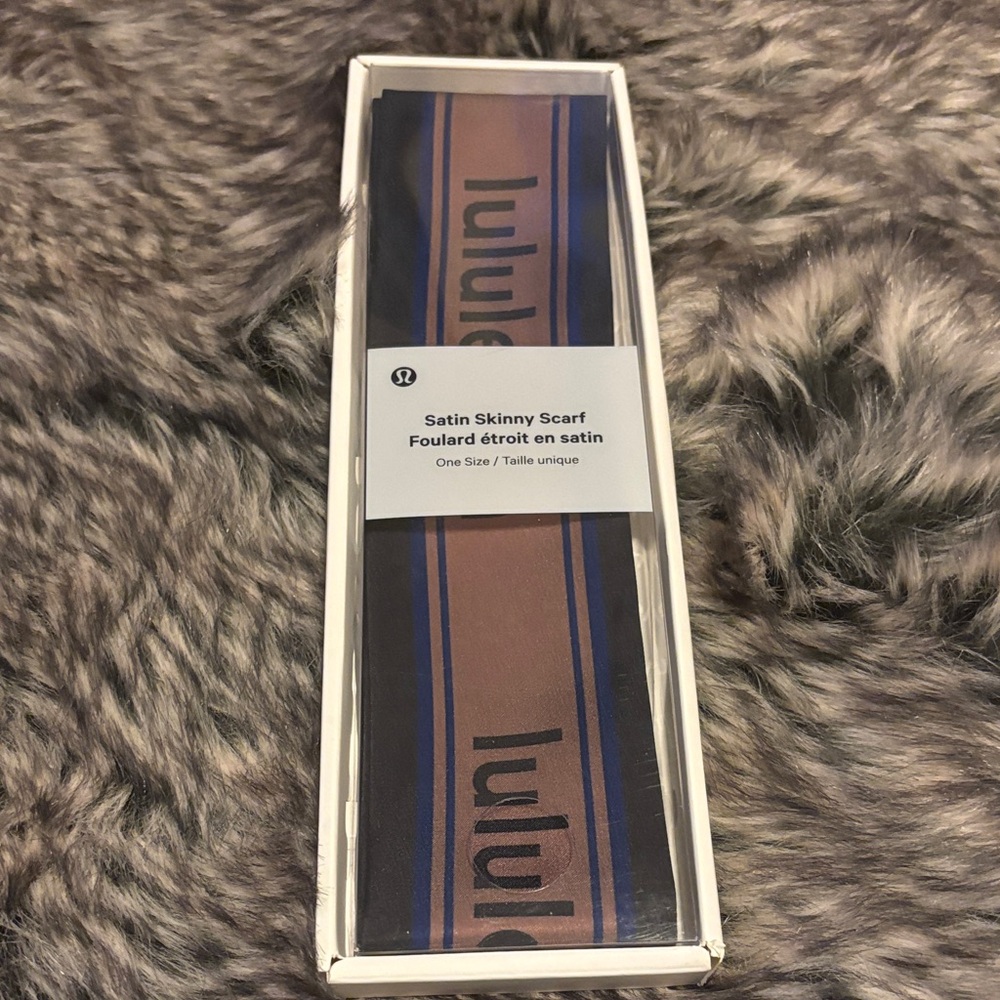 lululemon athletica Satin Skinny Scarf in Brown with Blue Stripes
